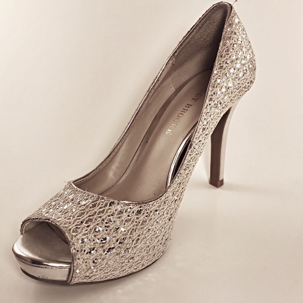Audrey Brooke Silver & Gold Peep-toe Heels
